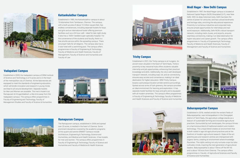 SRMIST Chennai : Cutoff , Ranking , Fees , Placement , Courses, Admission , Counselling 2025-2026 2 SRM University campuses 2025-2026