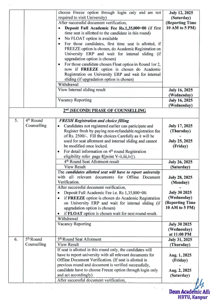 HBTU Kanpur : Admission Date , Fees , Placement , Cutoffs , Ranking , Courses , Counselling 2025-2026 9 HBTU Kanpur Counselling Schedule 2025-26