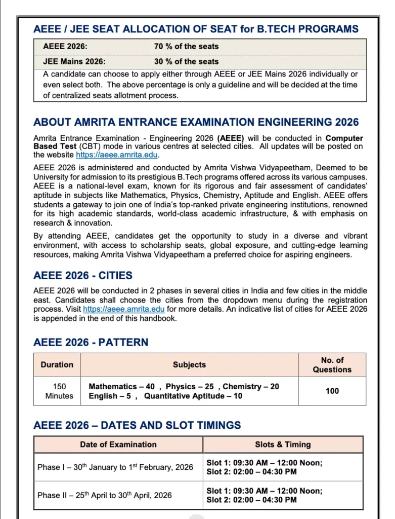AEEE 2026-2027 : Syllabus , New Exam pattern , Important Chapters , PYQs , Exam date , Cutoff , Amrita University 4 aeee 2026 exam pattern and counselling
