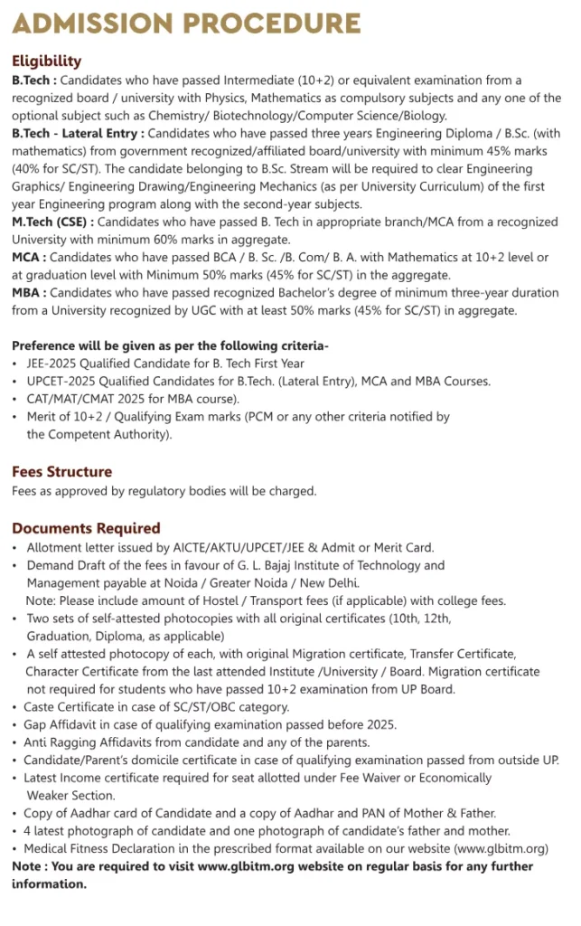 GL Bajaj Institute of Technology and Management Admission process