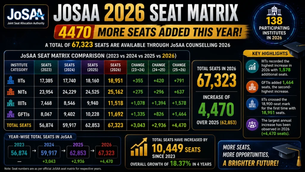 JoSAA Seat Matrix Comparison (2023 vs 2024 vs 2025 vs 2026)