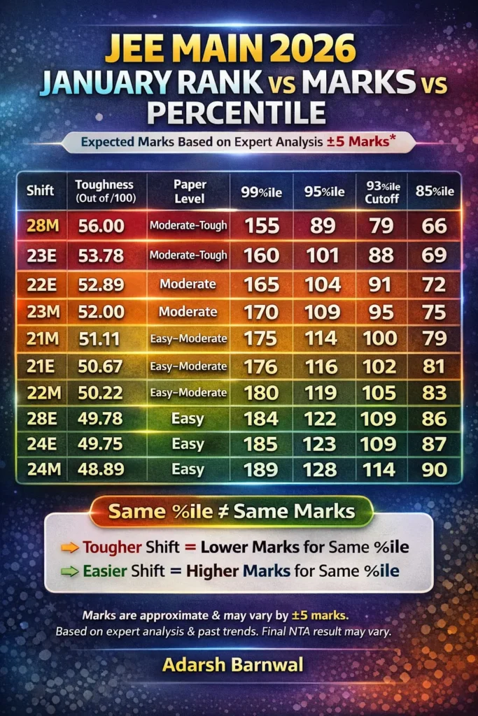 Jee Main 2026 January Cutoff & Rank vs Marks vs Percentile