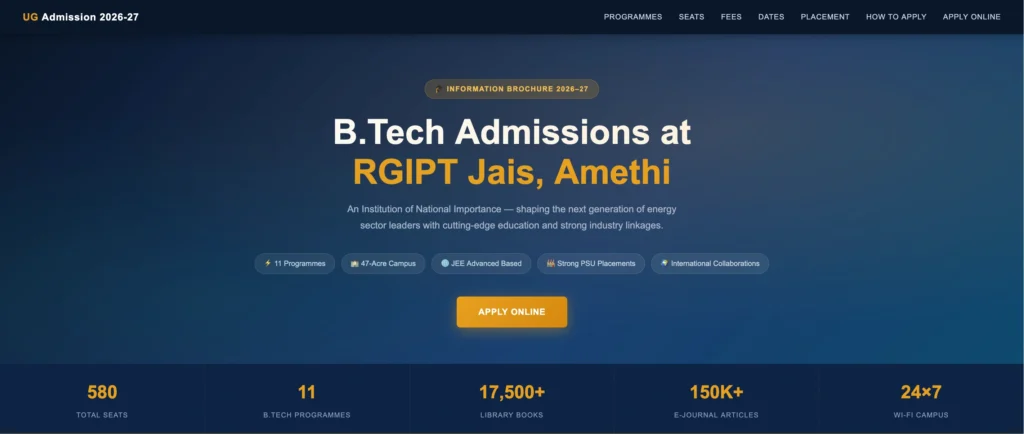 RGIPT Amethi : Cutoff , Courses , Admission , Fees , Placement , Ranking , Counselling Date 2026-2027 2 RGIPT Amethi Highlights