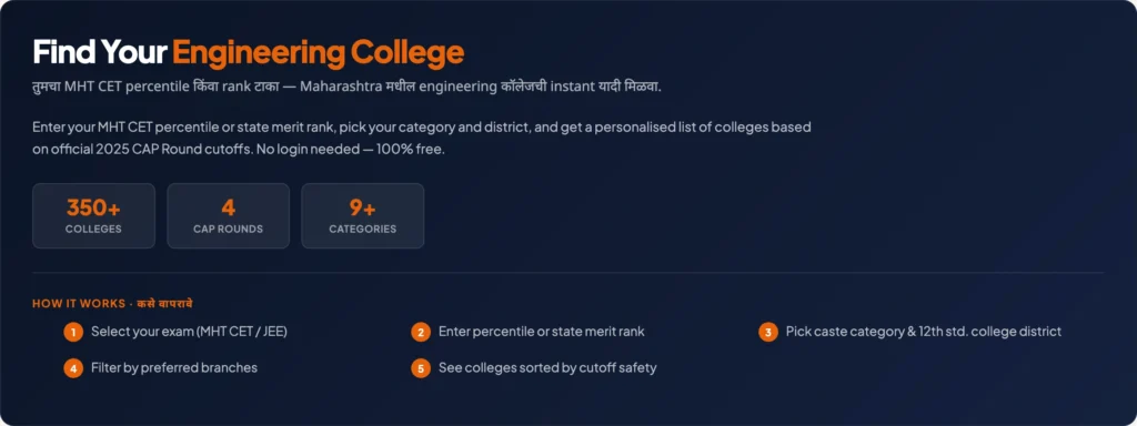 MHT CET College Predictor 2026-27. MhtCet College Vs JEE Mains & MHT CET Percentile / Rank 2 MHT CET College Predictor 2026 27. MhtCet College Vs JEE Mains MHT CET Percentile Rank