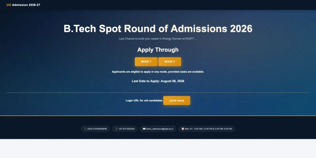 Rgipt Amethi Admission Important Dates 2026-2027